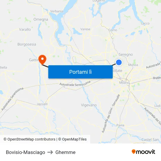 Bovisio-Masciago to Ghemme map
