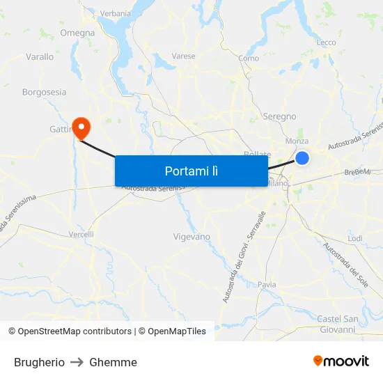 Brugherio to Ghemme map