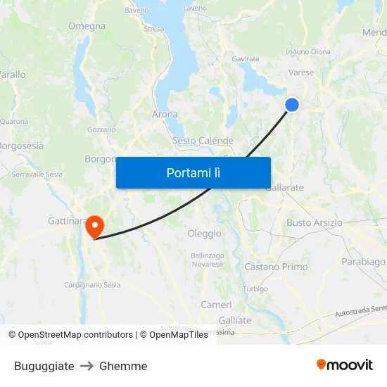 Buguggiate to Ghemme map