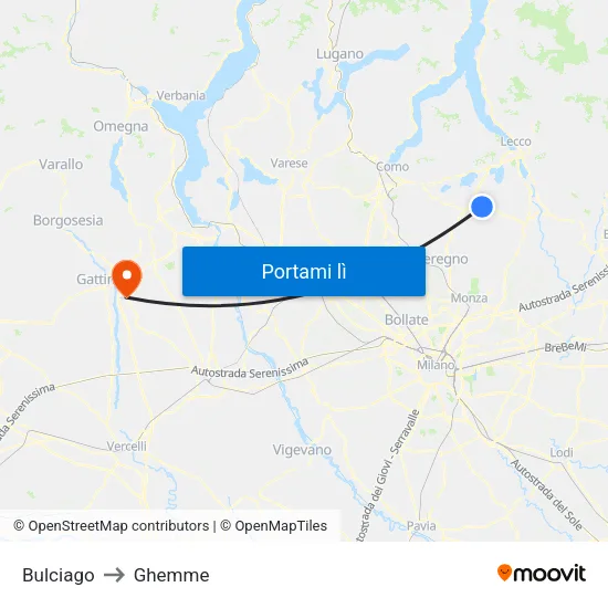 Bulciago to Ghemme map