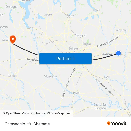 Caravaggio to Ghemme map