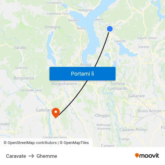 Caravate to Ghemme map
