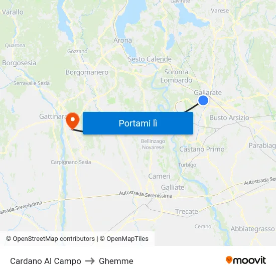 Cardano Al Campo to Ghemme map