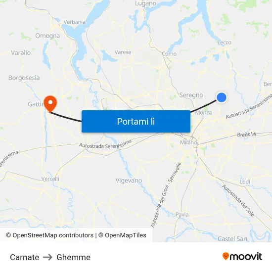 Carnate to Ghemme map