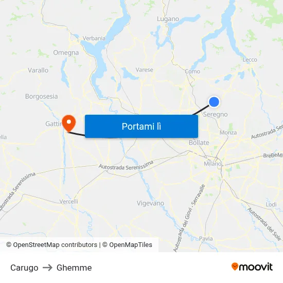Carugo to Ghemme map