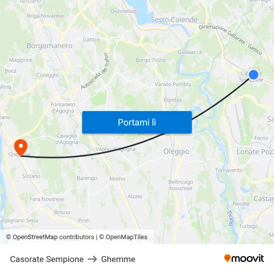 Casorate Sempione to Ghemme map