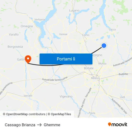 Cassago Brianza to Ghemme map
