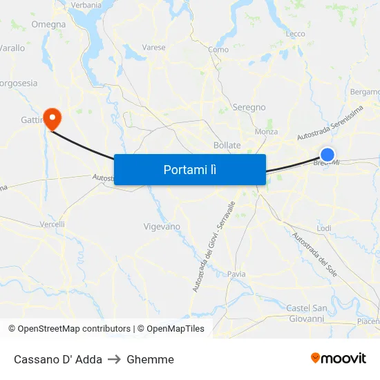 Cassano D' Adda to Ghemme map