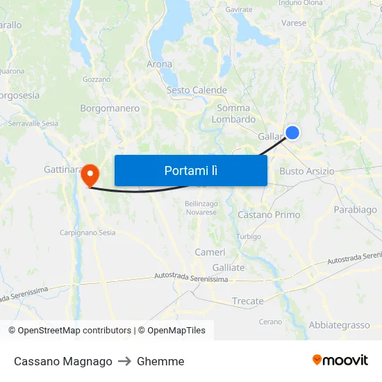 Cassano Magnago to Ghemme map