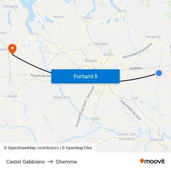 Castel Gabbiano to Ghemme map