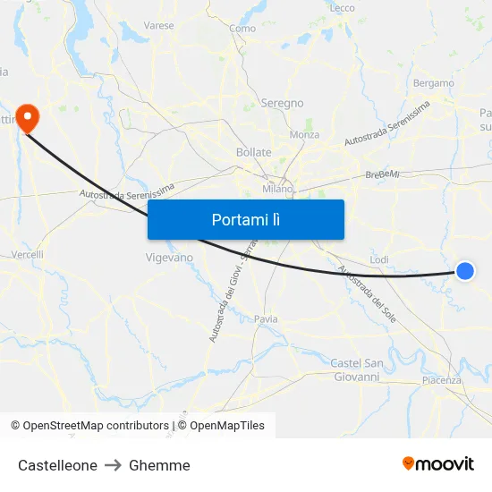 Castelleone to Ghemme map
