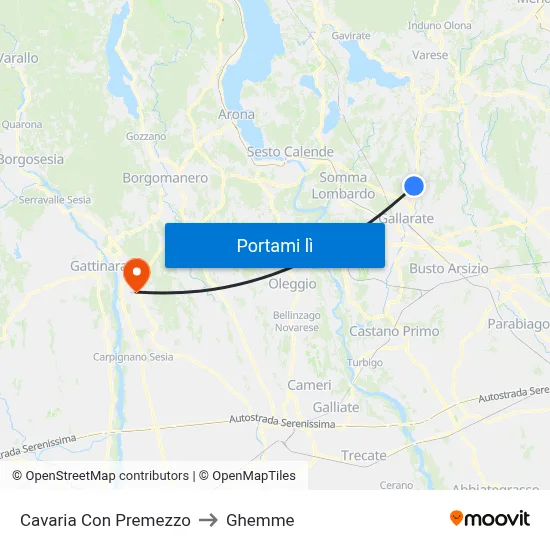 Cavaria Con Premezzo to Ghemme map
