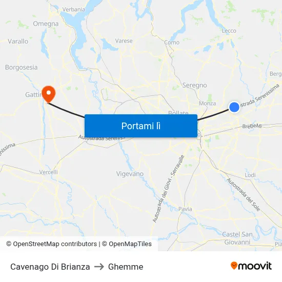 Cavenago Di Brianza to Ghemme map