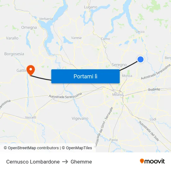 Cernusco Lombardone to Ghemme map