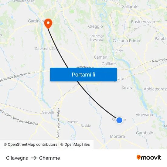 Cilavegna to Ghemme map