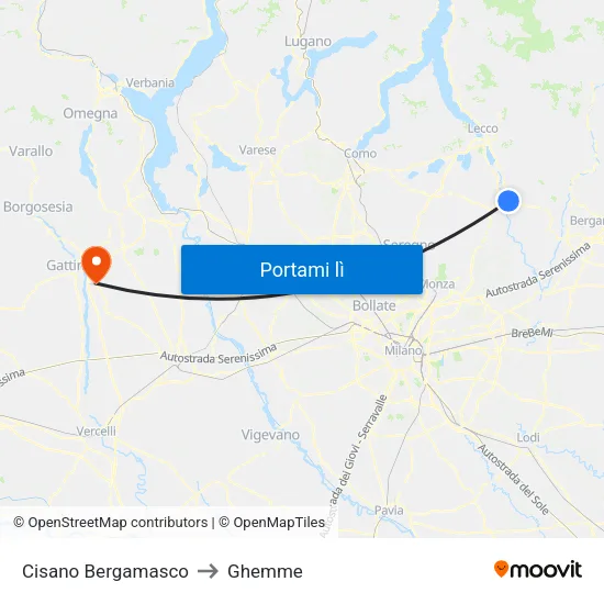 Cisano Bergamasco to Ghemme map
