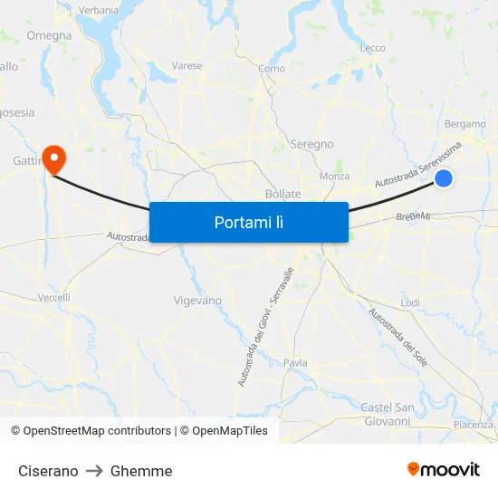 Ciserano to Ghemme map
