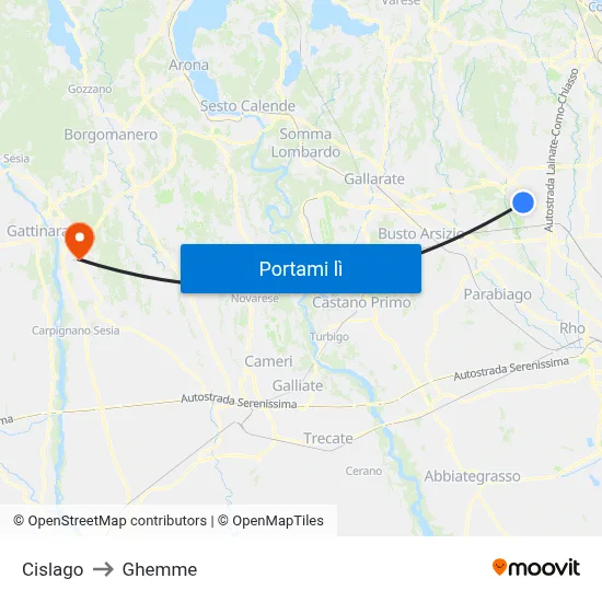 Cislago to Ghemme map