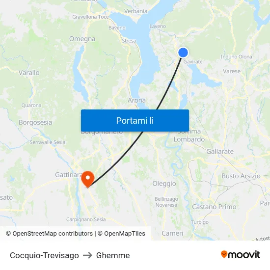 Cocquio-Trevisago to Ghemme map