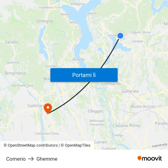 Comerio to Ghemme map