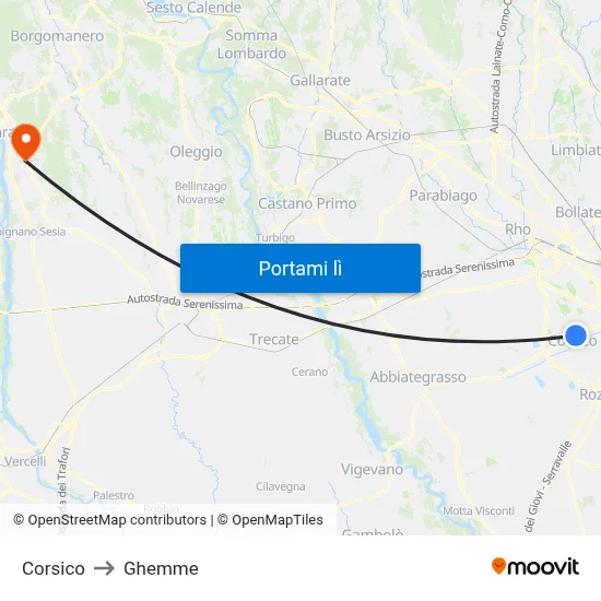 Corsico to Ghemme map
