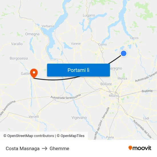 Costa Masnaga to Ghemme map