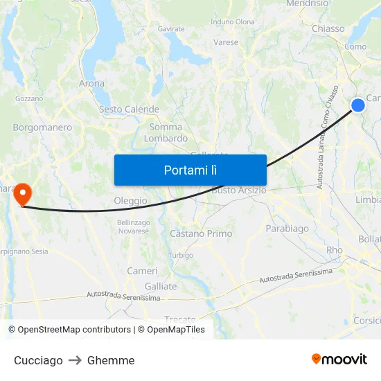 Cucciago to Ghemme map