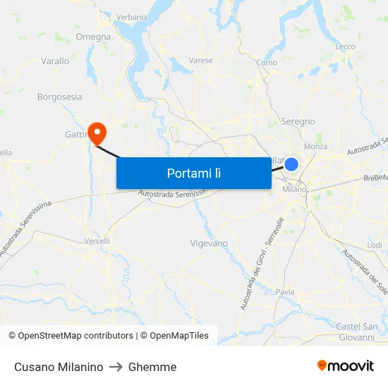 Cusano Milanino to Ghemme map
