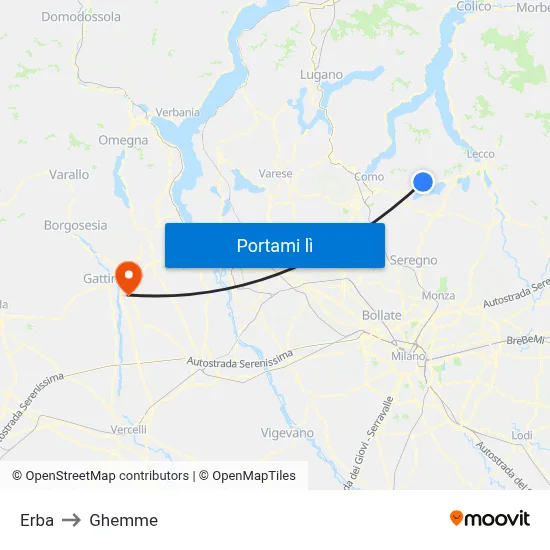 Erba to Ghemme map
