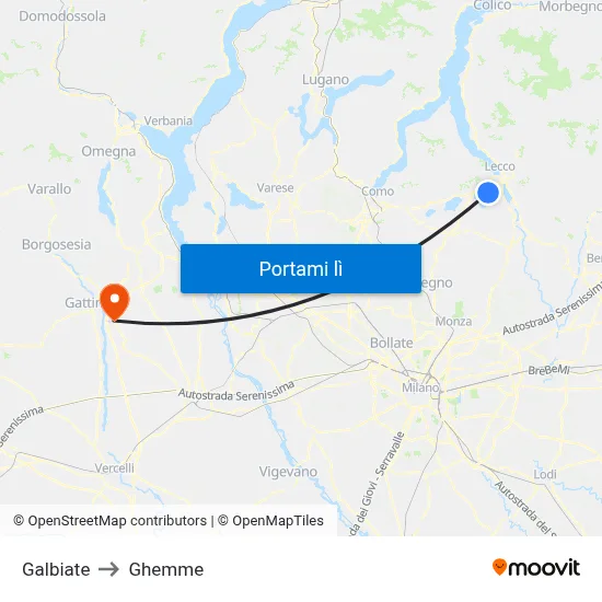 Galbiate to Ghemme map