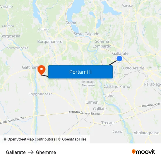 Gallarate to Ghemme map