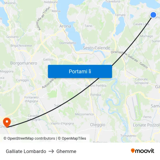 Galliate Lombardo to Ghemme map
