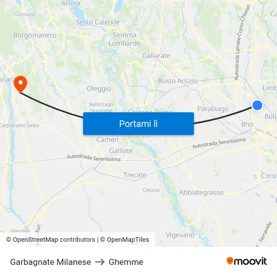 Garbagnate Milanese to Ghemme map