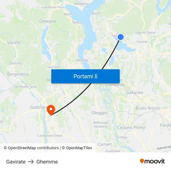 Gavirate to Ghemme map