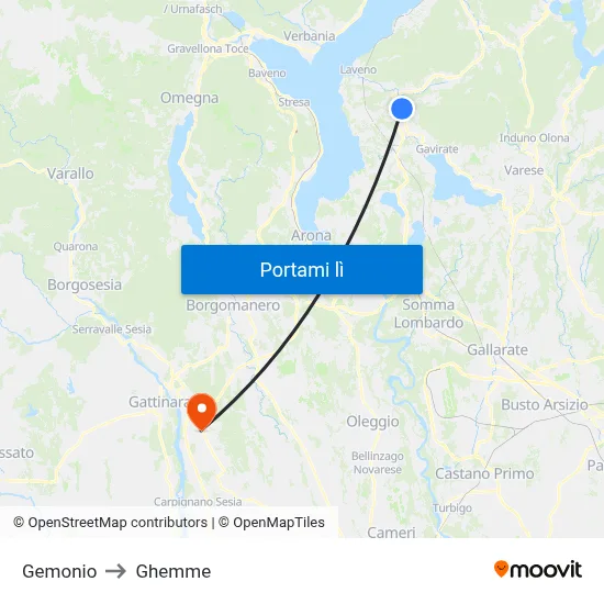 Gemonio to Ghemme map