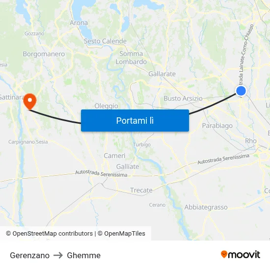 Gerenzano to Ghemme map
