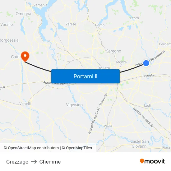 Grezzago to Ghemme map