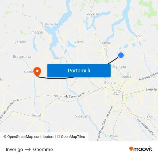 Inverigo to Ghemme map