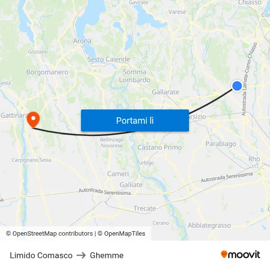 Limido Comasco to Ghemme map