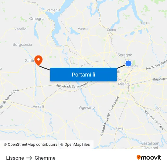 Lissone to Ghemme map