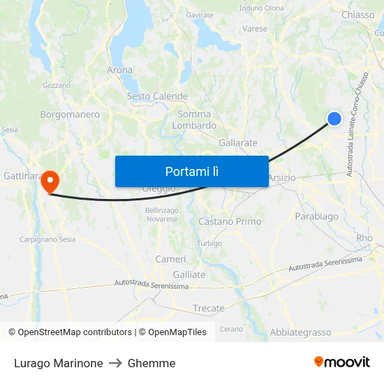 Lurago Marinone to Ghemme map