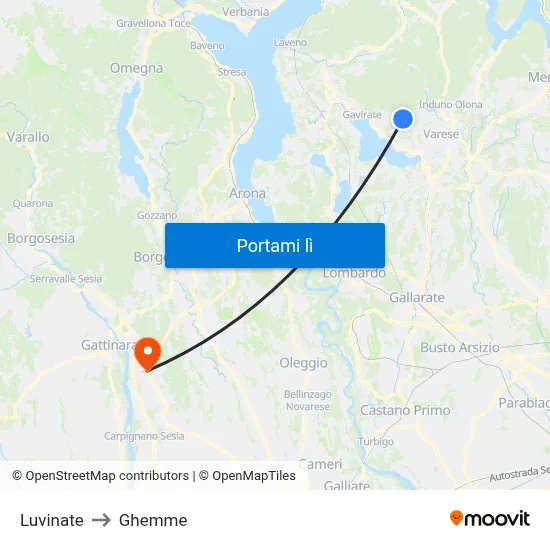 Luvinate to Ghemme map