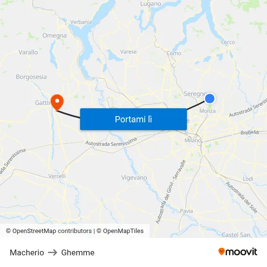 Macherio to Ghemme map