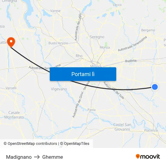 Madignano to Ghemme map
