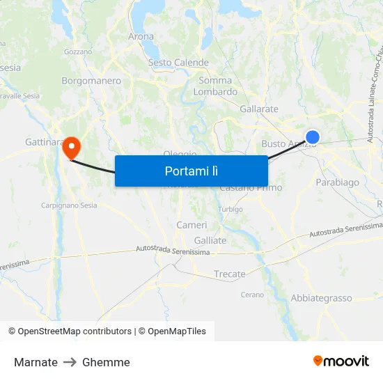 Marnate to Ghemme map