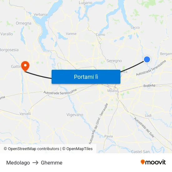 Medolago to Ghemme map
