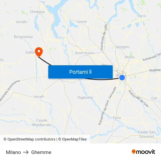 Milano to Ghemme map