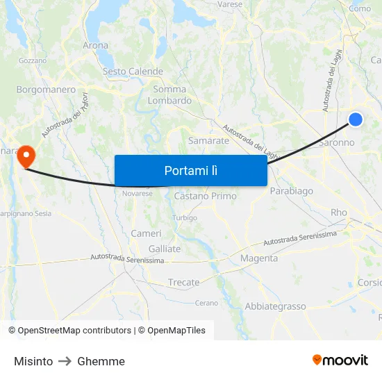 Misinto to Ghemme map