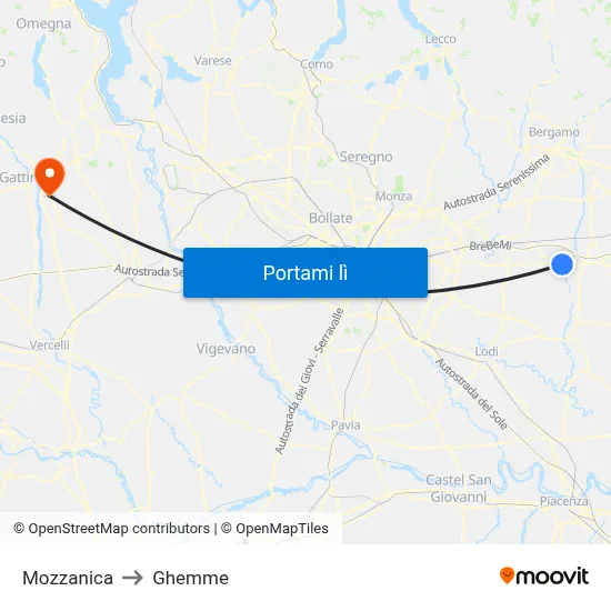 Mozzanica to Ghemme map