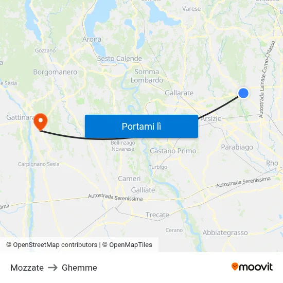 Mozzate to Ghemme map